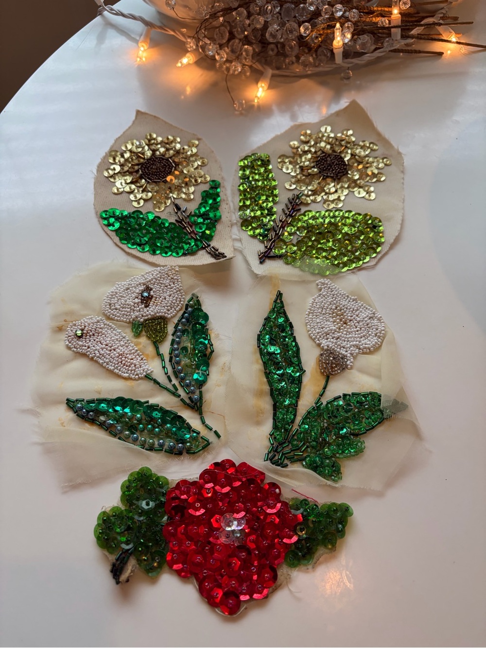 Lot of 5 Handmade Bead/Sequin Flower Appliques
